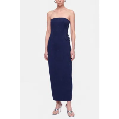 Nocturne Strapless Lace Up Midi Dress In Blue