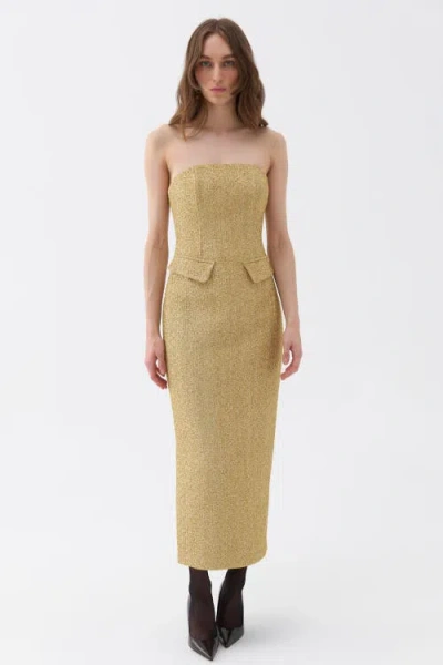 Nocturne Strapless Maxi Dress In Metallic Gold