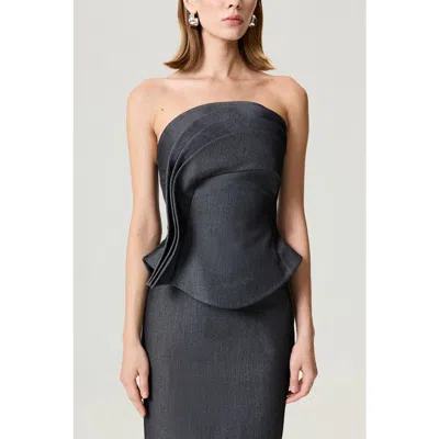 Nocturne Strapless Ruffled Bustier Top In Gray