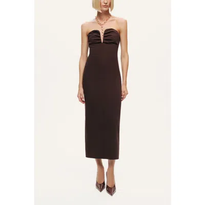 Nocturne Strapless Sweetheart Midi Pencil Dress In Brown