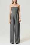 Nocturne Strapless Wide-leg Tailored Jumpsuit In Gray