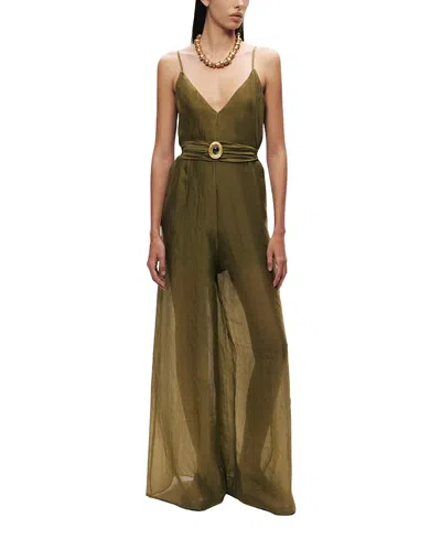 Nocturne Strappy Wide-leg Jumpsuit In Green