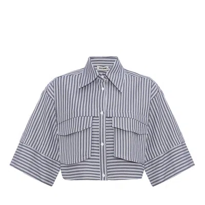 Nocturne Striped Crop Shirt In Blue