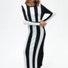 Nocturne Striped Long Dress In Black/white