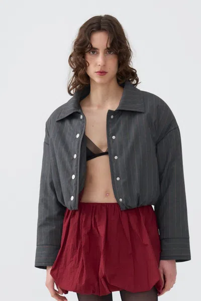 Nocturne Striped Padded Shoulder Jacket In Gray