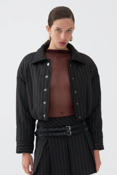 Nocturne Striped Padded Shoulder Jacket In Black