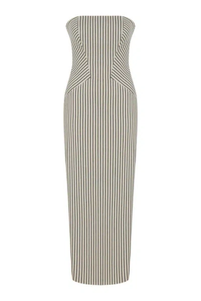 Nocturne Striped Strapless Dress In Beige