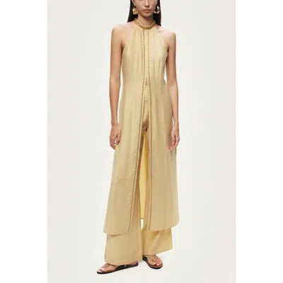 Nocturne Studded Halter Neck Tunic In Yellow