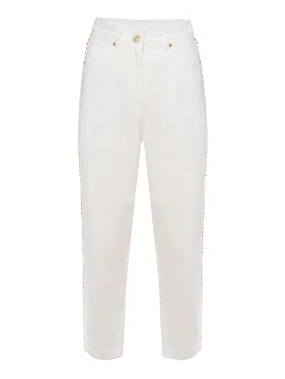 Nocturne Fringe Mom Denim Pants In White