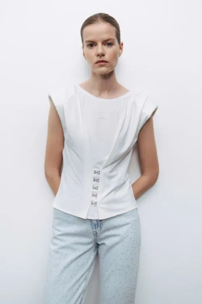 Nocturne T-shirt With Agraffe Accessory Detail In Open White