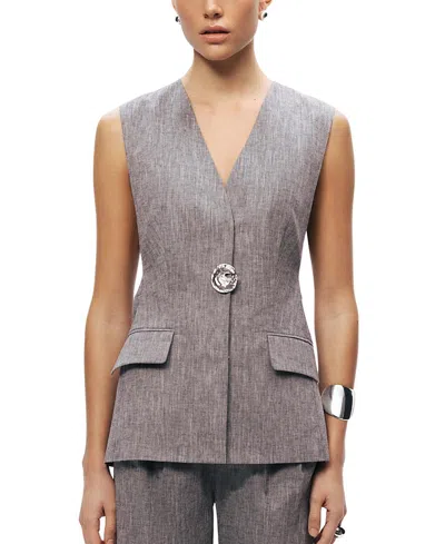 Nocturne Tailored Button Front Vest In Gray