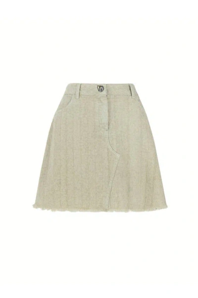 Nocturne Tasseled Mini Denim Skirt In Beige