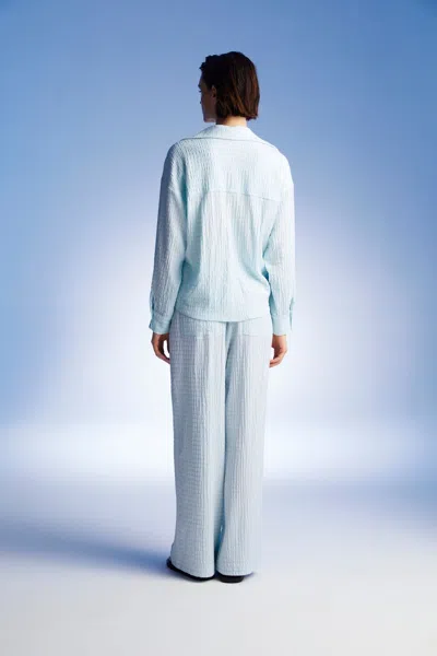 Nocturne Textured Blouse With Front Knot In Blue