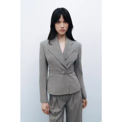 Nocturne Thin Belted Blazer In Grey