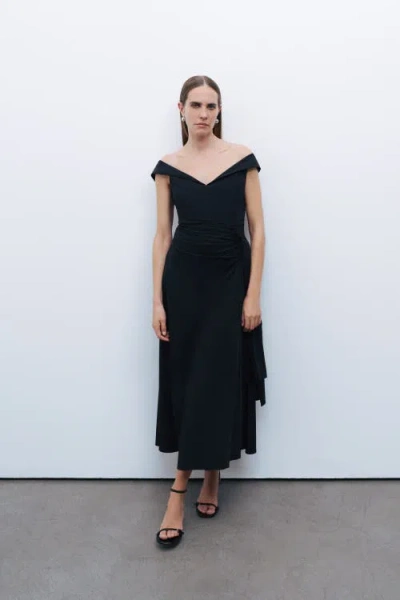 Nocturne Tie Detail Midi Dress In Black