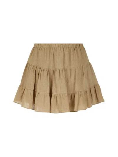 Nocturne Tiered Mini Linen Skirt In Beige