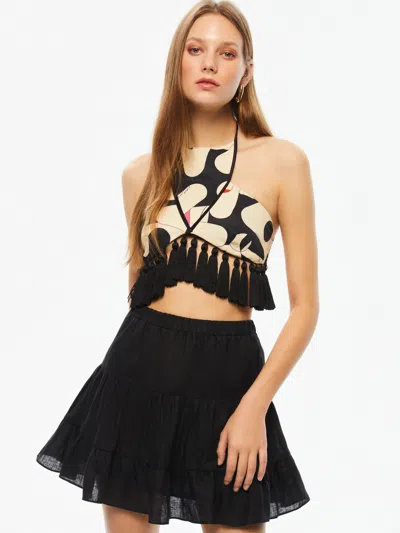 Nocturne Tiered Mini Linen Skirt In Black