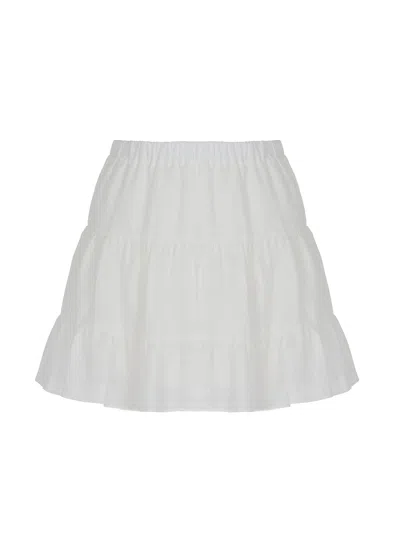 Nocturne Tiered Mini Linen Skirt In White