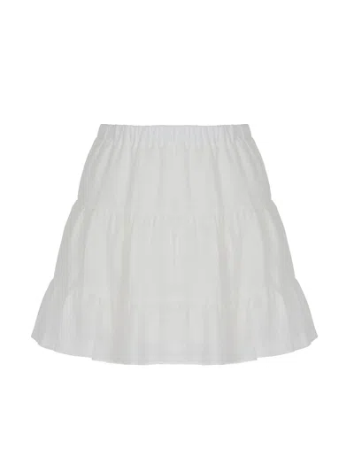 Nocturne Tiered Mini Linen Skirt In Ivory
