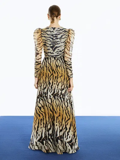 Nocturne Tiger Print Long Dress In Multi