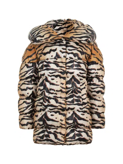 Nocturne Tiger Print Puffer In Brown