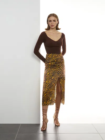 Nocturne Tiger Print Skirt In Brown