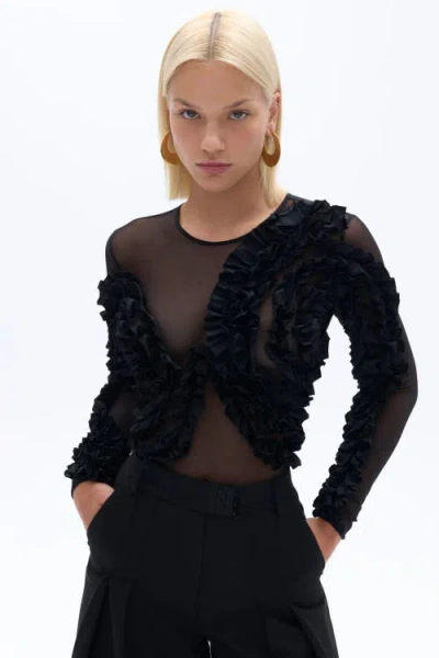 Nocturne Tulle Body With Ruffle Detail In Black