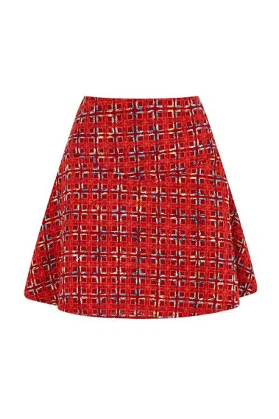 Nocturne Tweed Mini Skirt In Red