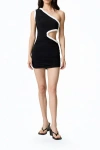 Nocturne Twist & Ruched One-shoulder Mini Dress In Black