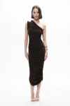 Nocturne Twist Detail One-sleeve Maxi Dress In Brown