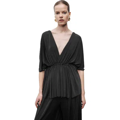 Nocturne V-neck Beaded Accessory Blouse In Black