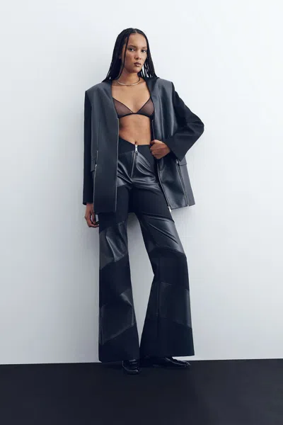 Nocturne V-neck Pleather Jacket In Black