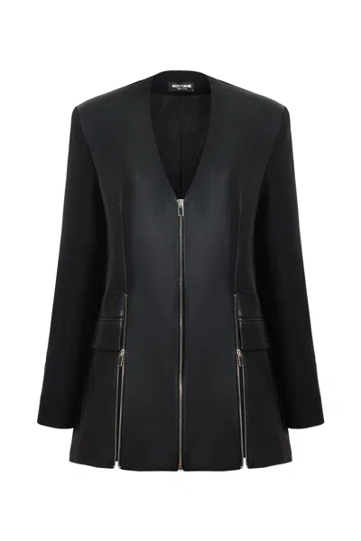 Nocturne Women's V-neck Pleather Jacket In Black