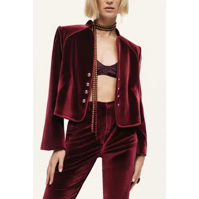 Nocturne Velvet Cropped Jacket In Burgundy
