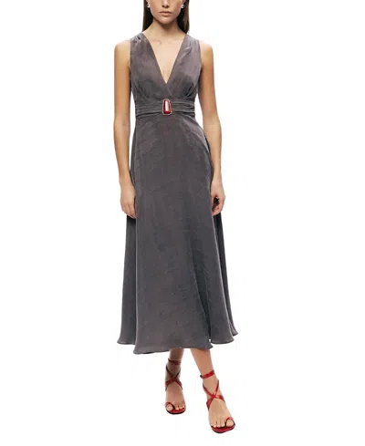 Nocturne V-neck Sleeveless Midi Dress In Gray