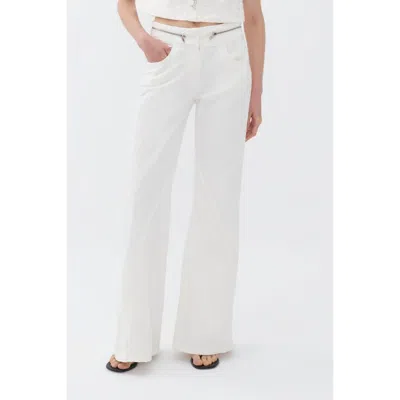 Nocturne Wide Leg Jeans With Zipper Detail At Waist In Ivory