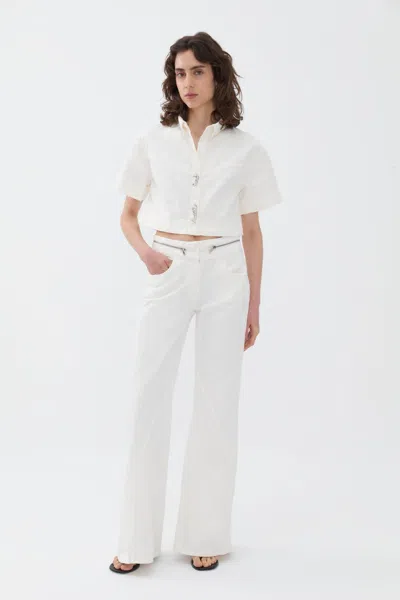 Nocturne Wide Leg Jeans With Zipper Detail At Waist In White