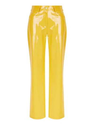 Nocturne Wide Leg Pleather Pants In Yellow