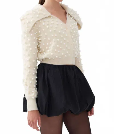 Nocturne Wide Neck Knit Polo Top In Cream In White