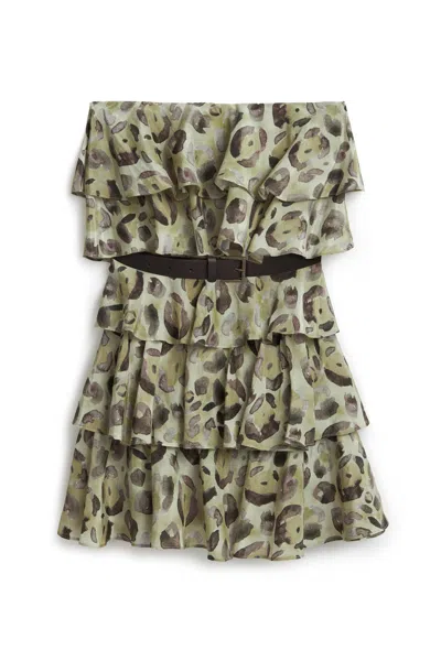 Nocturne Women's Belt Detailed Ruffle Mini Dress In Gray