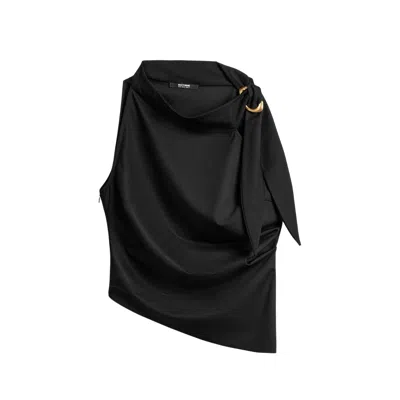 Nocturne Women's Black Asymmetric Buckle-detail Blouse