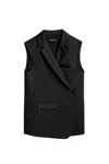 Nocturne Asymmetric Buttoned Longline Vest In Black
