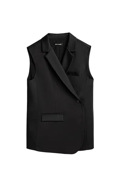 NOCTURNE WOMEN'S BLACK ASYMMETRIC BUTTONED LONGLINE VEST