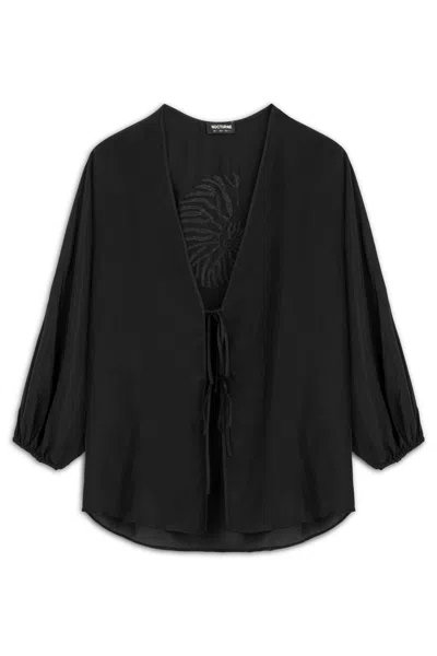 Nocturne Women's Black Beaded Back Tie-up Shirt