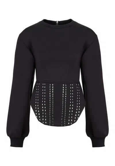 Nocturne Women's Black Beaded Corset Sweatshirt