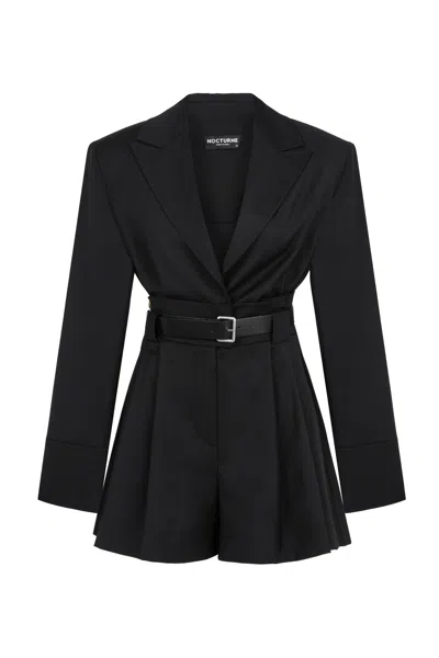 Nocturne Women's Black Belt Detailed Overalls