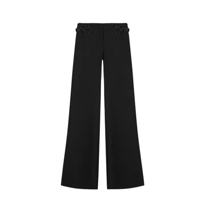 Nocturne Women's Black Button Accessory Flare Trousers