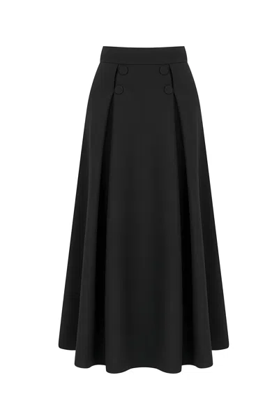 Nocturne Women's Black Button Designed Midi Skirt