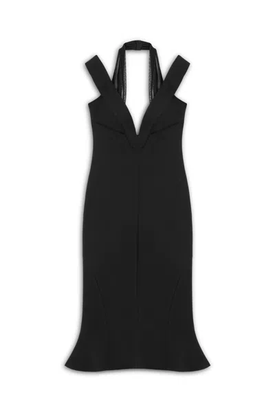 NOCTURNE WOMEN'S BLACK CHIFFON DETAILED MIDI DRESS