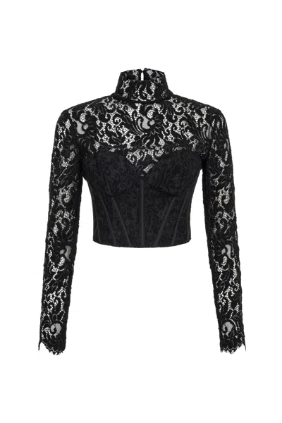 Nocturne Women's Black Corset-look Lace Blouse